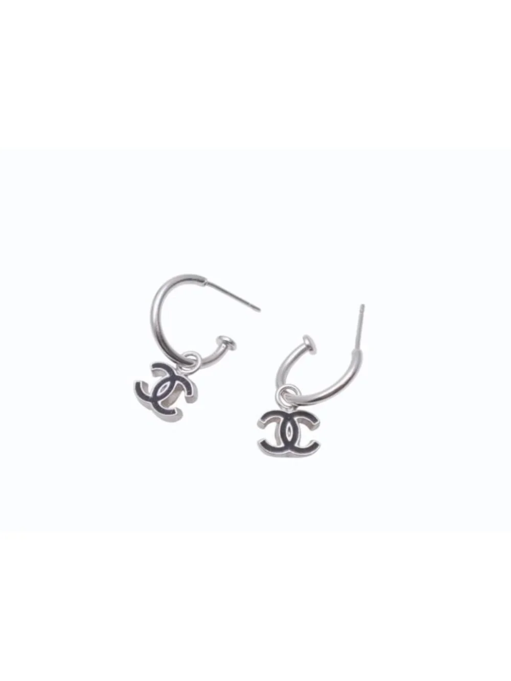Chanel CC Logo Earrings Hoop Dangling 08 Metal Silver
